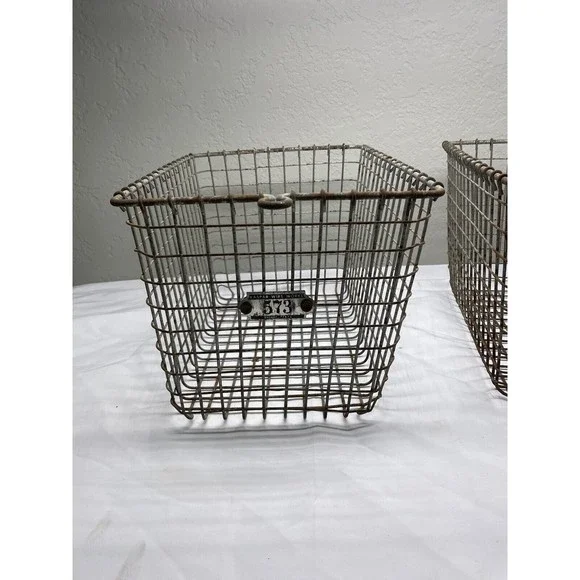 Vintage Kaspar Wire Metal Industrial Gym Locker Basket Shiner, Texas - 2 Baskets - Picture 3 of 7